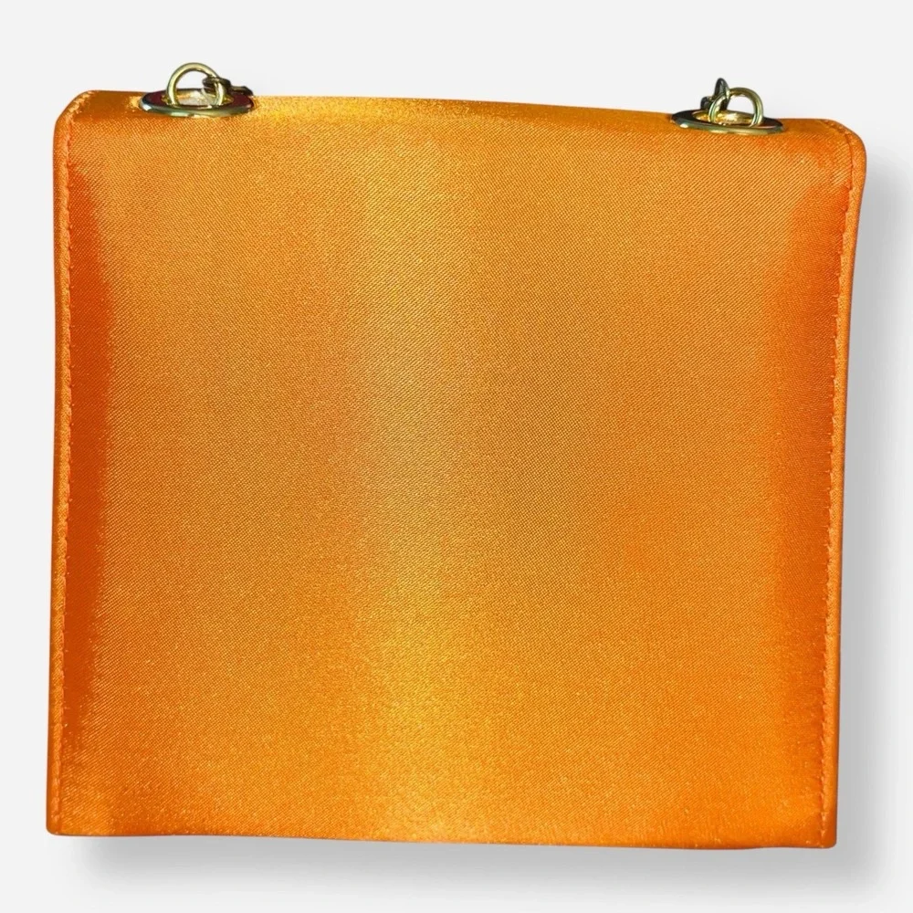 Vintage Satin Clutch Evening Bag Silk Orange Gold Chain‎ Crossbody Clutch